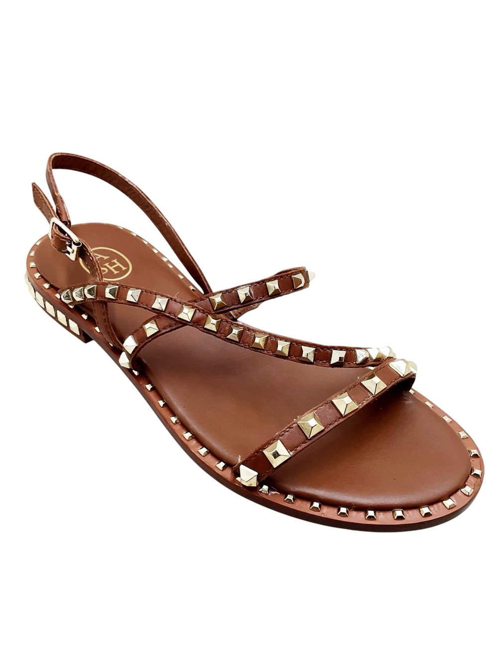 {ASH} Peace Tan Leather Studded Sandals